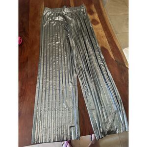 Sincerely Jules Metallic Pleated Wide-Leg Pants – Silver, Size Medium